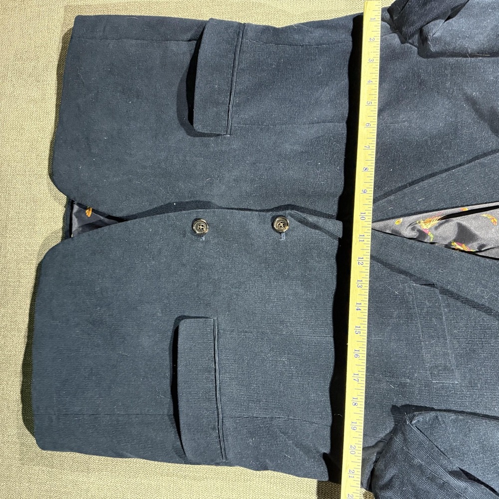 Vintage Mens Blue Corduroy Blazer Jacket Suede Elbow Patches Bird Lining - Picture 4 of 6